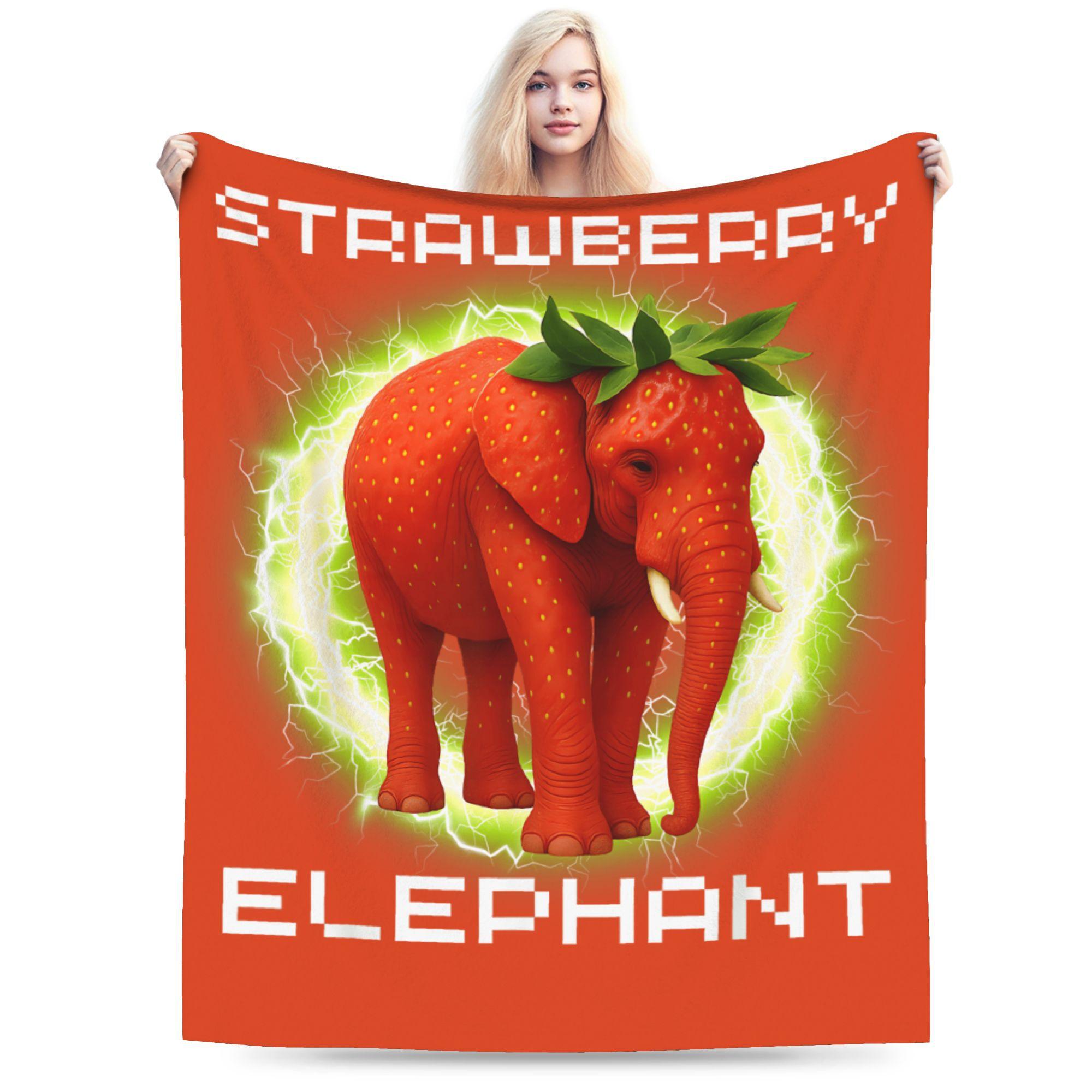 Strawberry Elephant Italian Brainrot Meme Blanket Super Warm Throw Blanket Spring Decorative Couch Chair Comfortable Bedspread 75x90cm