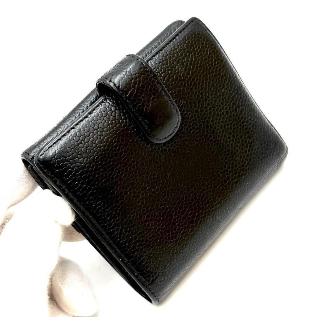 Used Chanel Folding Wallet Caviar Skin Coco Mark
