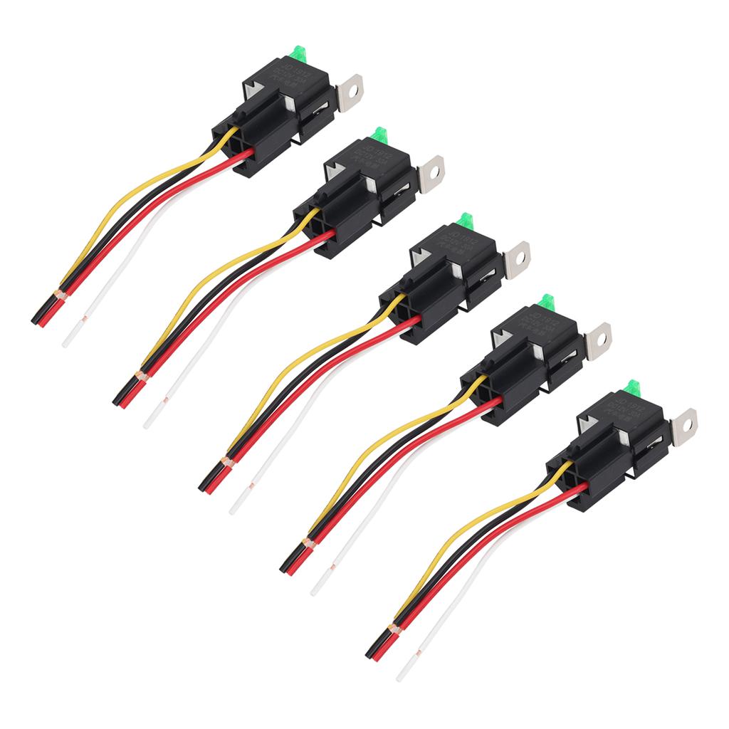 5Pcs Automotive Relay 12V DC 30A 4 Pin 4 Wire Interlocking Relay Socket Set Kit for Vehicle