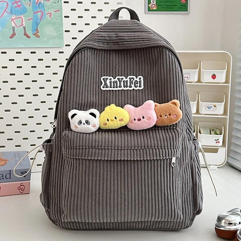 Retro Youth Backpack With Durable Corduroy Fabric For Daily Commute Campus And