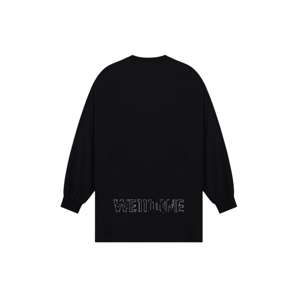 WE11DONE Ss24 Rhinestone Dot Logo Oversized Long Sleeve T-Shirt Unisex Tops Black WD-TT0-24-811-U-BK