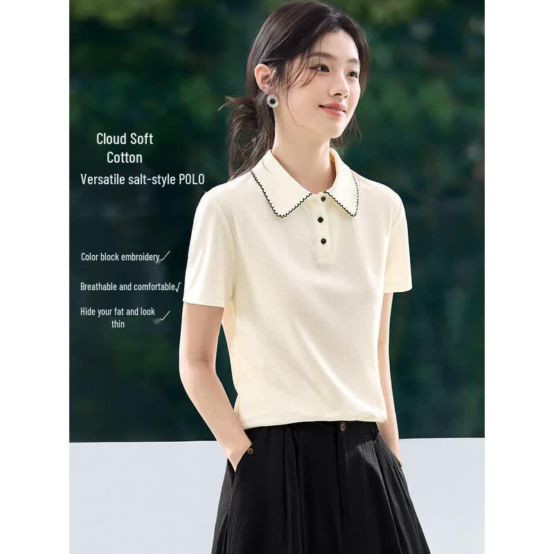 Women s 2026 Summer Embroidered Polo Collar T-Shirt S