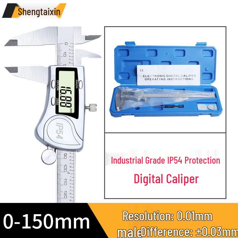Waterproof High-Precision Digital Vernier Caliper, Stainless Steel, 0-150/200/300mm.
