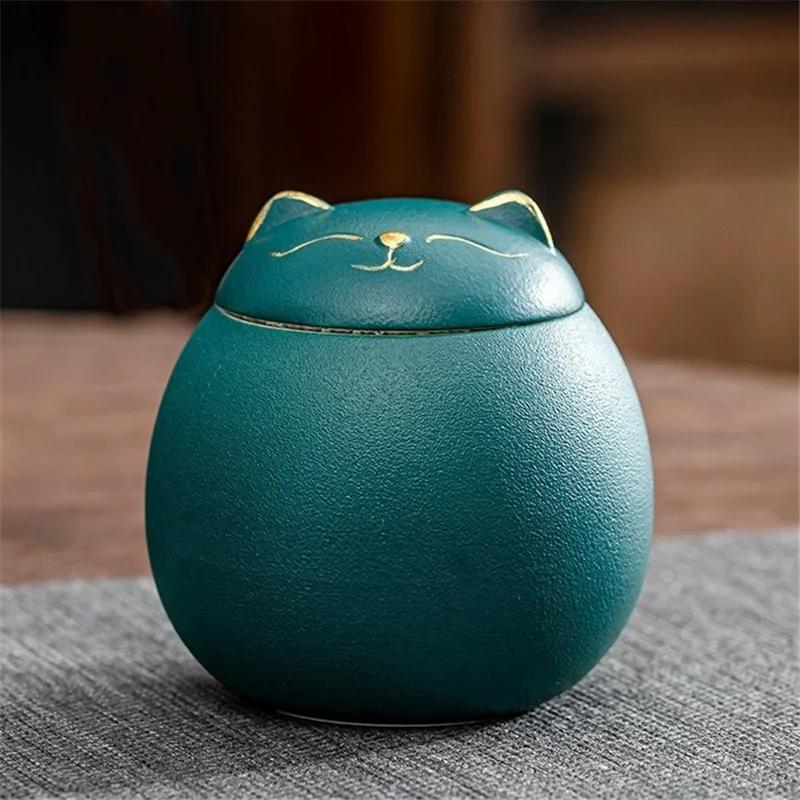 Ceramic Tea Cans Creative Cute Lucky Cat Storage Jar Household Sealed Moisture Proof Candy Tea Sealed Cans Kitchen Supplie