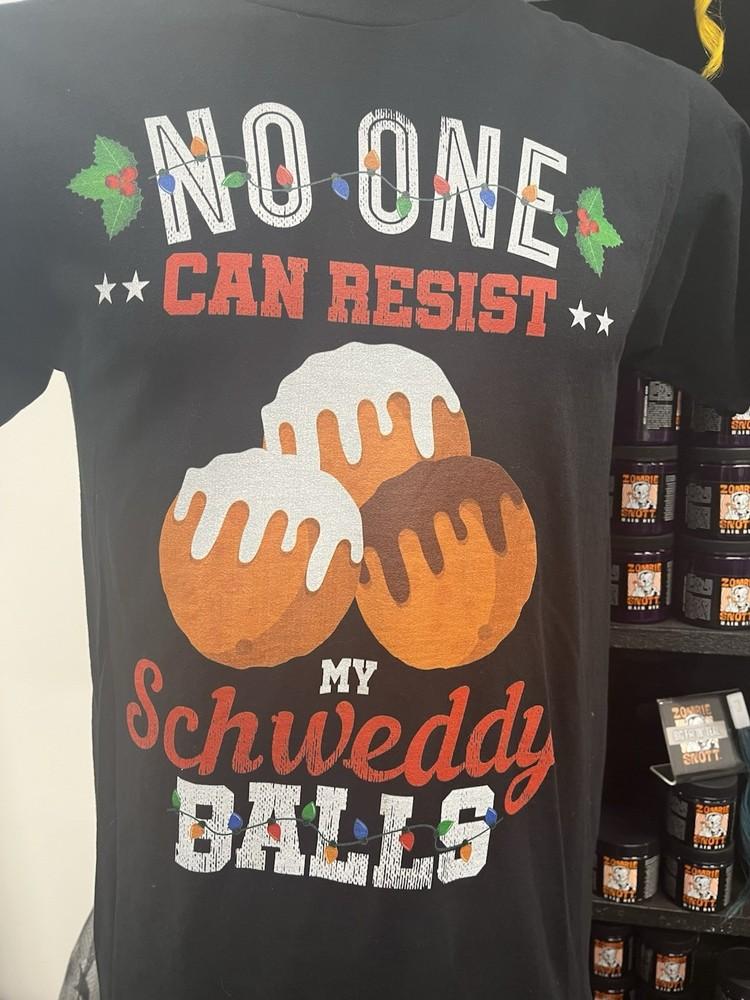 Schweddy Balls Season Eatings Bakery Black Short Sleeve T-Shirt Men s Medium Unisex T-Shirt S