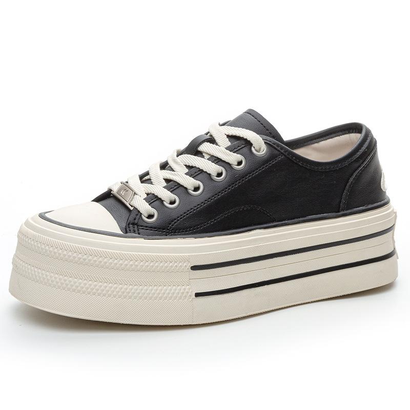 

Leather board shoes women s spring and autumn versatile round head low-top muffin thick-soled casual sports little white shoes women 39 чёрный