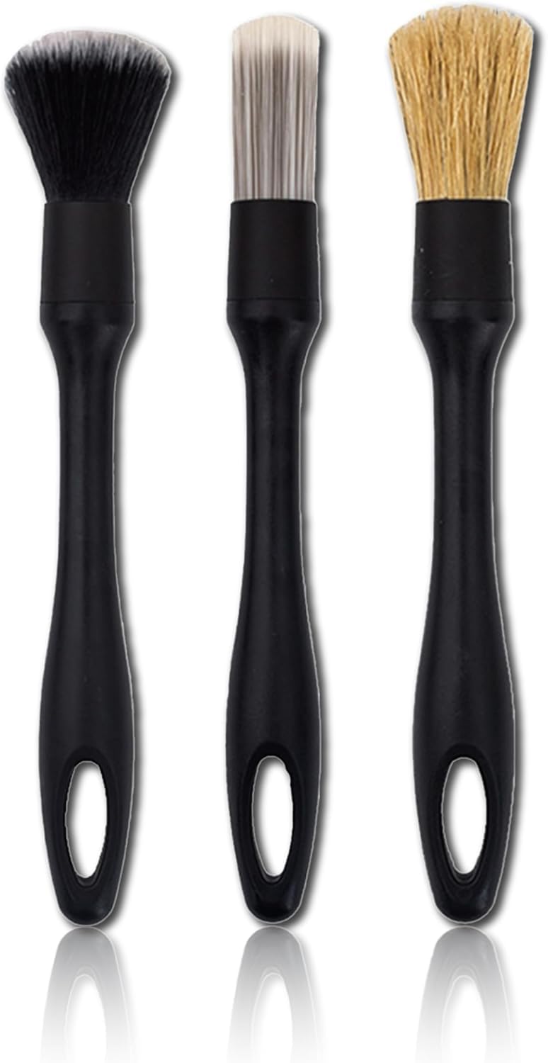 

Set of 3 Car Wash Brushes for Cleaning Tires and Motorcycle Black Brushes/Detailing (Soft/Medium/Hard), Crevices, Accessories,