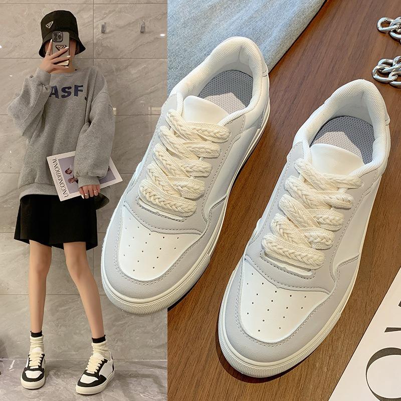 New spring and autumn color matching female couple white shoes sports and leisure board shoes lace-up women's shoes