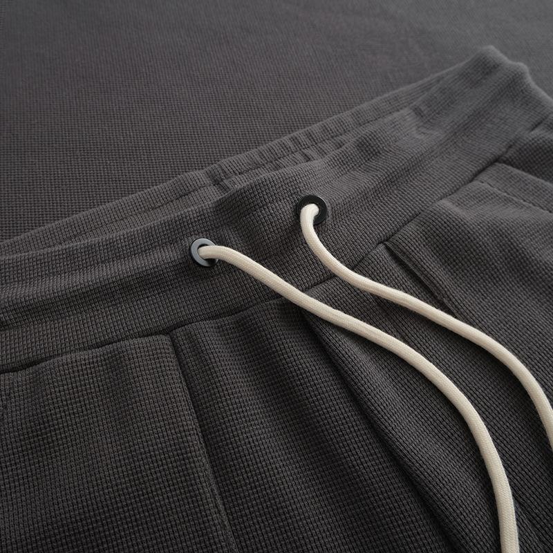 Heavy Knitted Fixed-spun Long Velvet Cotton Yarn Waffle Rubber Waist Straight Dark Gray Korean Style Casual Commuter Sweatpants Men