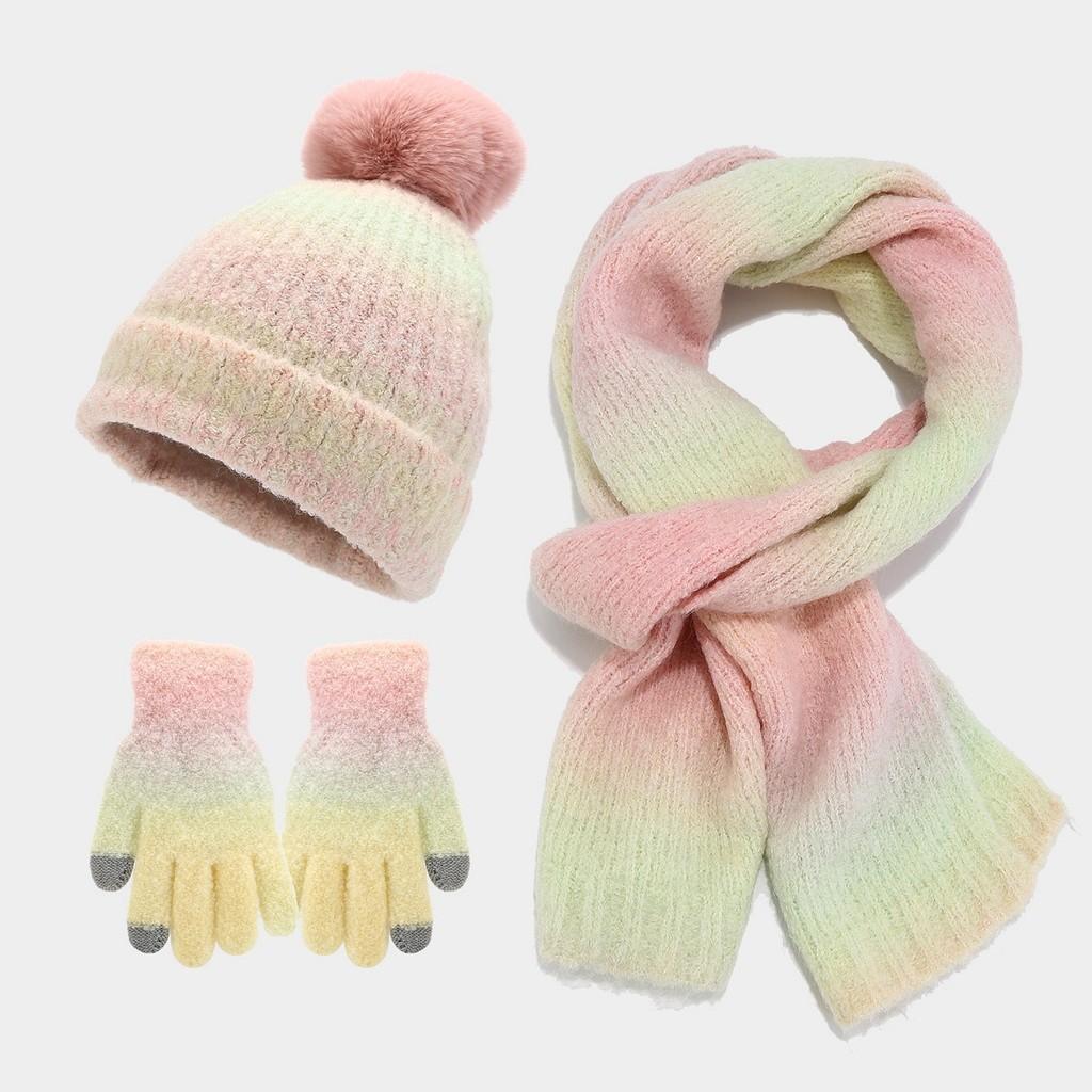 Acryl Strickmütze Schal Handschuhe Set für Herbst Lässiges Damen Mode Accessoire Paket