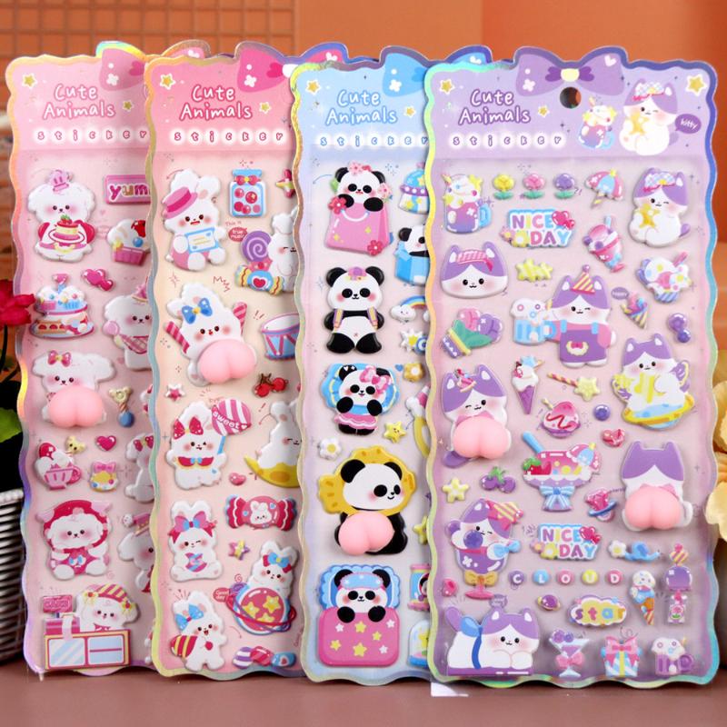 Каваї Мультяшний Тварина Собака Кіт 3D М'який Пухнастий Наліпки на Сідниці Милий DIY Чохол для Телефона Ноутбука Декорація Наклейка Іграшка-Декомпресія