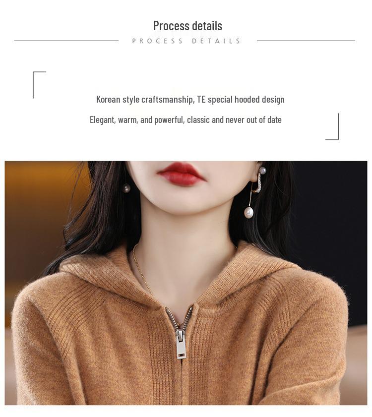Women's Hooded Zipper Knit Cardigan - Long Sleeve, Versatile, Loose Fit, New for Spring & Autumn 2024 Fashion