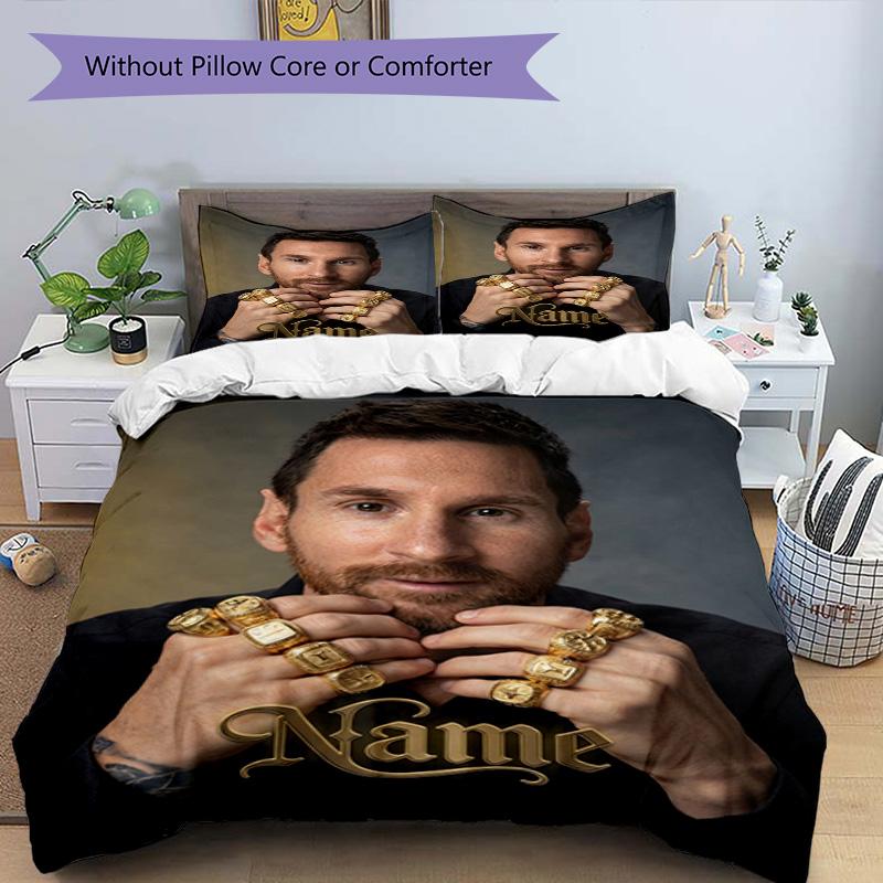 Messi Custom Name Champion Personalized Name Bedding Set,Soft Touch Bed Linen for Kids Bedroom Decor,Perfect Holiday Gift,Machine Washable Duvet Cover