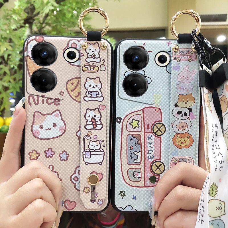 Cute Lanyard Phone Case For Tecno Camon20 Pro 5G/CK8n Silicone Phone Holder Soft case Back Cover Waterproof Wrist Strap