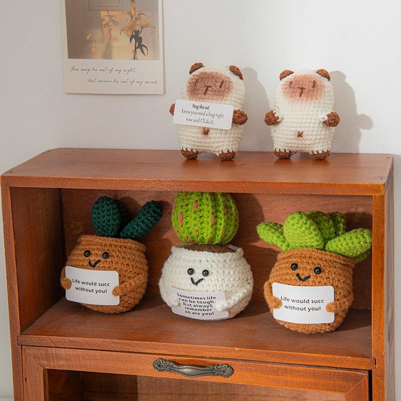 Positive Vegetable Crochet Fruit Doll Desk Accessories Handmade Table Decor Positive Poo Funny Gift for Kids Home Desktop Decor
