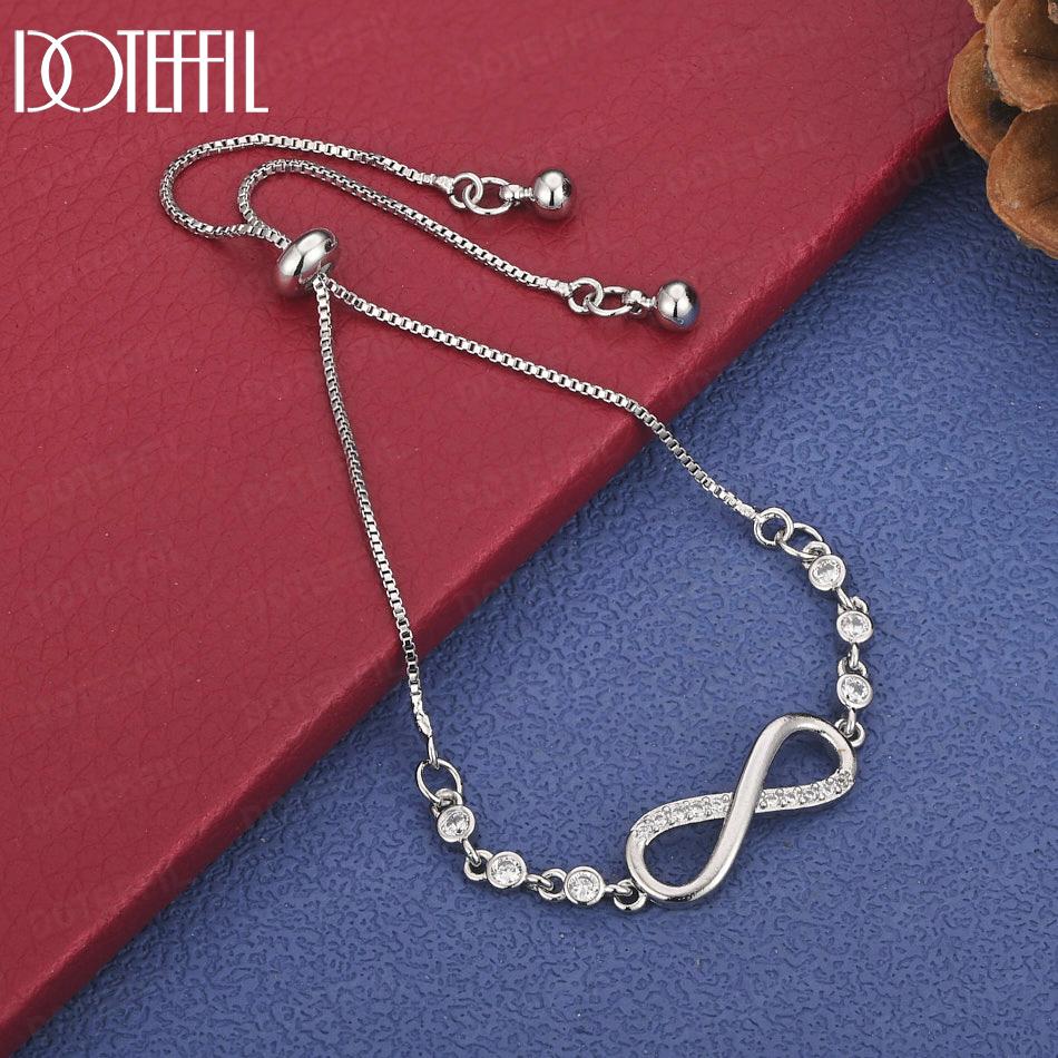 

925 Sterling Silver Fashion Figure-Eight AAA Zircon Bracelet Wedding Jewelry 20cm