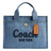 Cargo Tote Bag With Logo Zipper Closure Denim And Leather Women Tote Brass Indigo CR657-B4IN