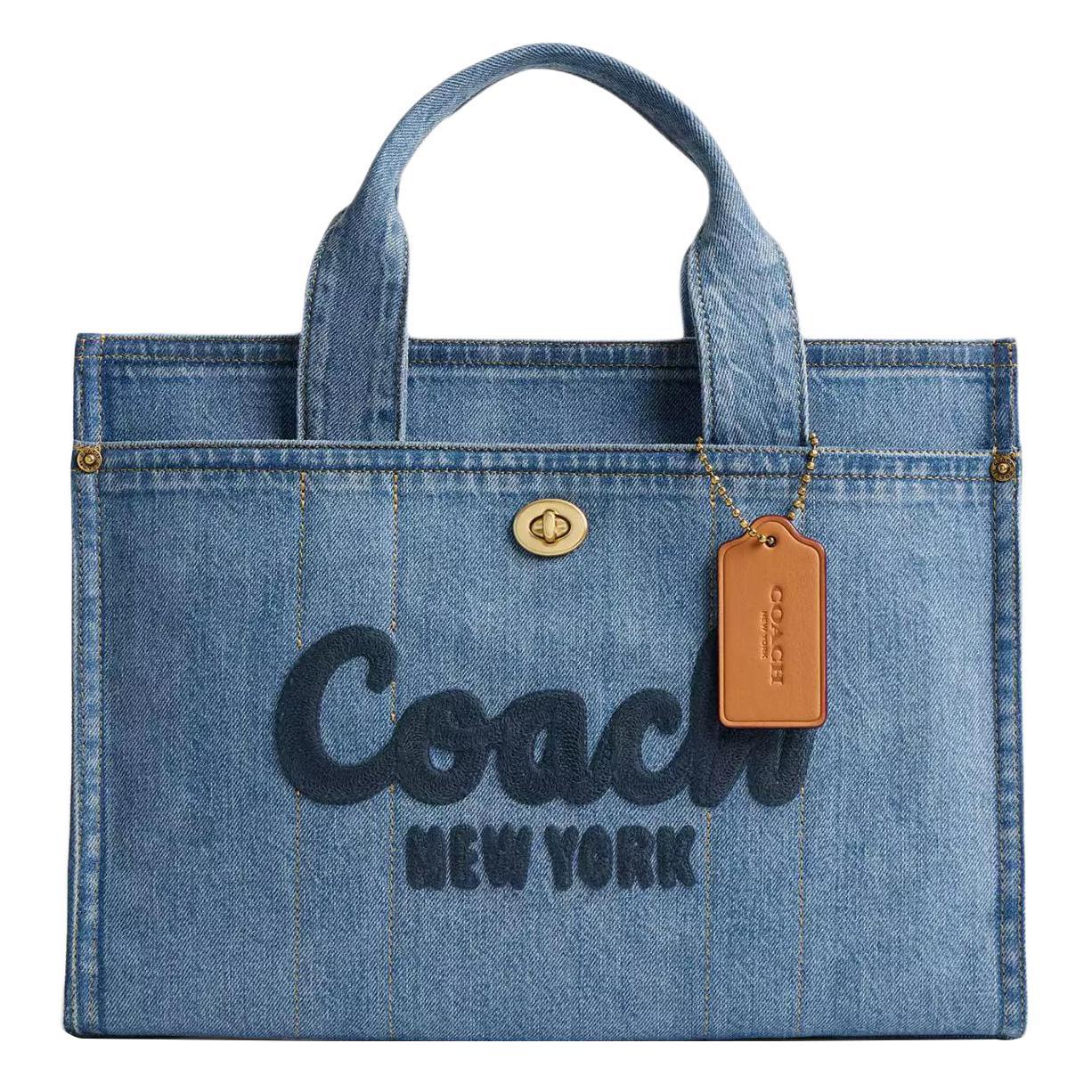 

Coach Cargo Tote Bag With Logo Zipper Closure Denim And Leather Women tote Brass Indigo CR657-B4IN Basic Set (Bag+Dust Bag)