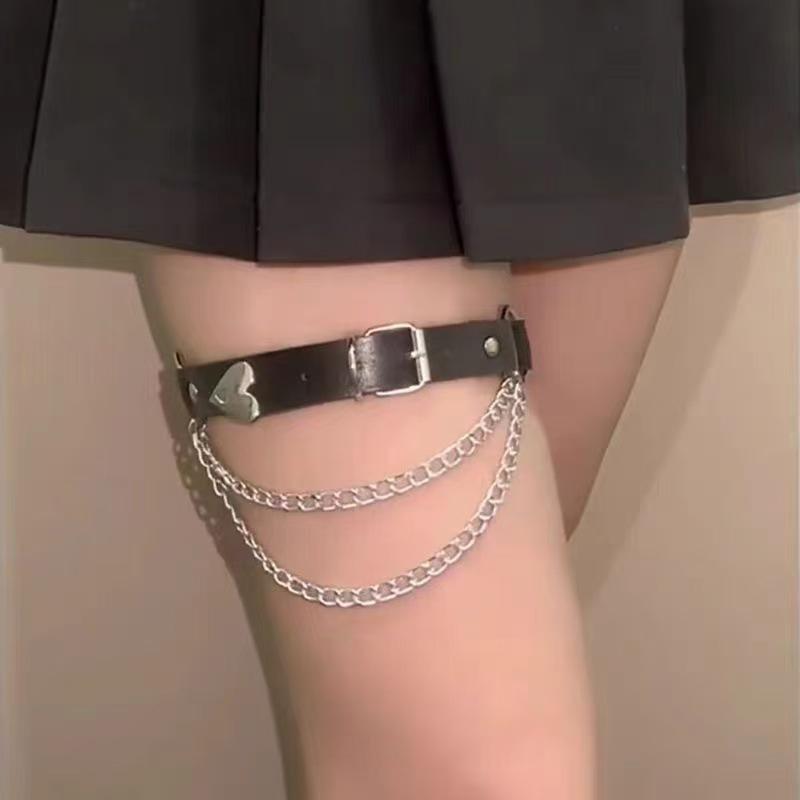 1Pcs Women Punk Goth Heart Pu Leather Elastic Leg Rings Body Jewelry On The Legs Elastic Body Chains Suspender Garters Belt