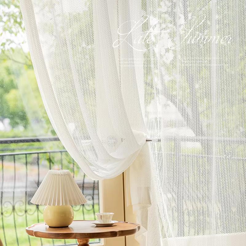 New Arrival Balloon Chiffon White Sheer Tulle Voile Luxury Curtains 100% Polyester Geometric Pattern Modern Shading Living
