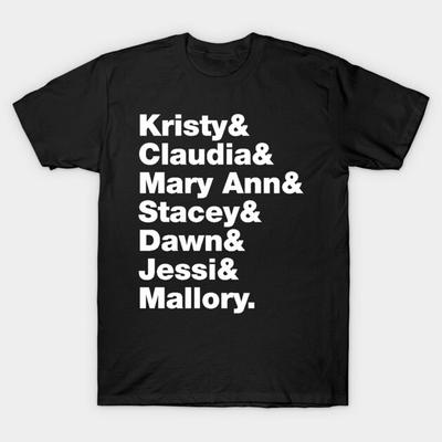 Asiatische Größe Herren Schwarzes Print-T-Shirt Babysitters Club Kristy Mary Ann Stacey Claudia Dawn Jessi Mallory Roll Call No-Cut Print Baumwoll-T-Shirt