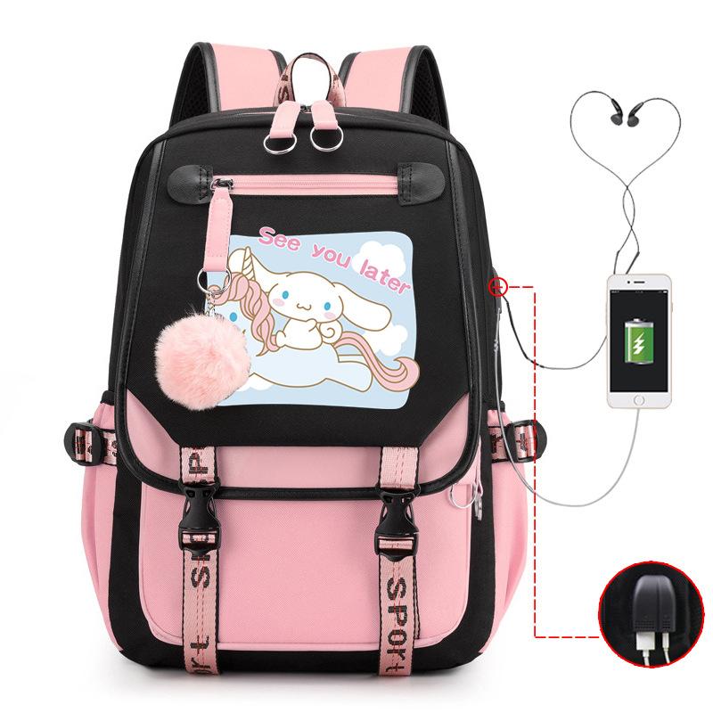 Pies z Dużymi Uszami Plecak Szkolny Męski i Damski Plecak dla Ucznia Szkoły Średniej Gimnazjum Styl College'owy Pasek do Plecaka Plecak Wielofunkcyjny USB