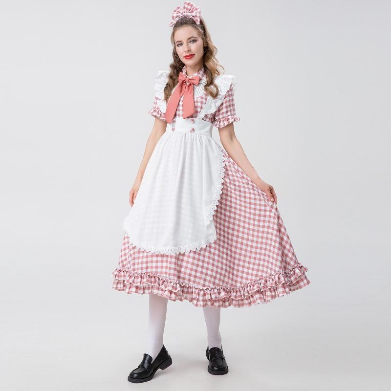 Adult Women's Oktoberfest Costume Red and White Checked Lace Oktoberfest Dress Maid Cosplay Costume