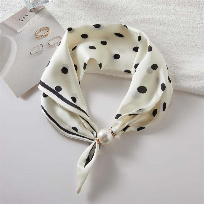 Französischer Luxus-Frühlings-Sommer-Quadrat-Schal mit magnetischem Perlenverschluss - Eleganter Damen-Halsketten-Schal