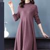 Mid-length Knitted Dress for Women Autumn and Winter Fashionable Embroidered Sweater Dress Solid Color Half Turtleneck Pullover