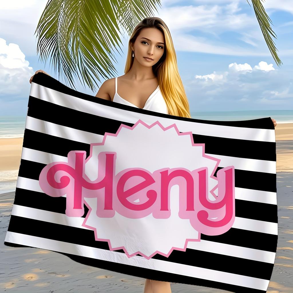 Personalized Striped Beach Towel Custom Name/Logo Microfiber Towel Thin Quick Dry Absorbent for Beach Swimming Yoga Bath Sports