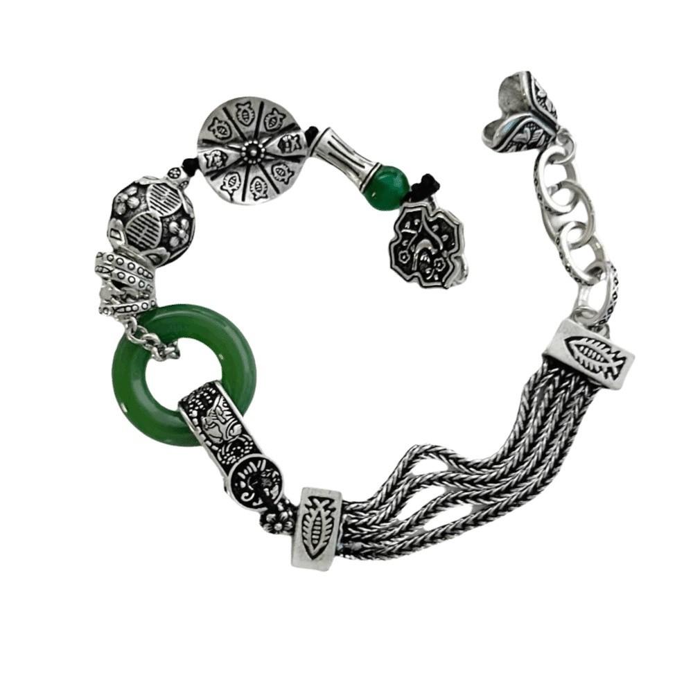 

Aesthetic Bead Round Charm Bracelets Vintage Green Bangle Auspicious Occasions античный серебряного