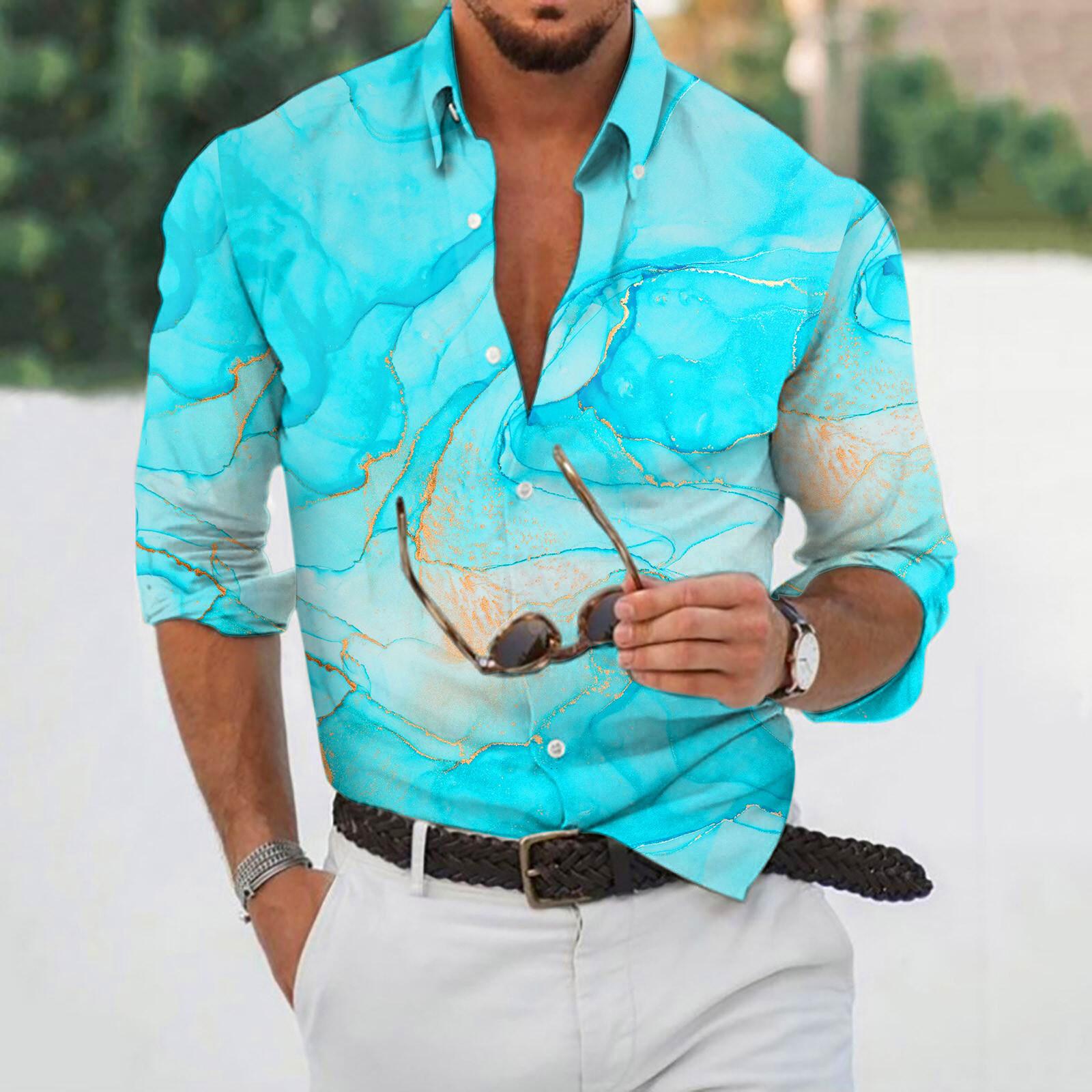 

Дизайнерская весна-лето мужская повседневная 3D-хэллоуинская печать Гавайская рубашка Блузка Рубашки с длинным рукавом XL циан