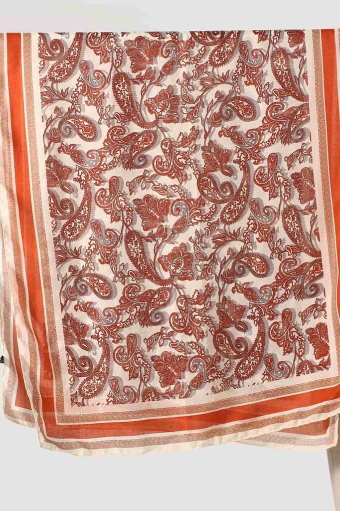 Viscose Scarf 180x85 "Orient Rust" - Oriental Paisley Pattern in Brick Color