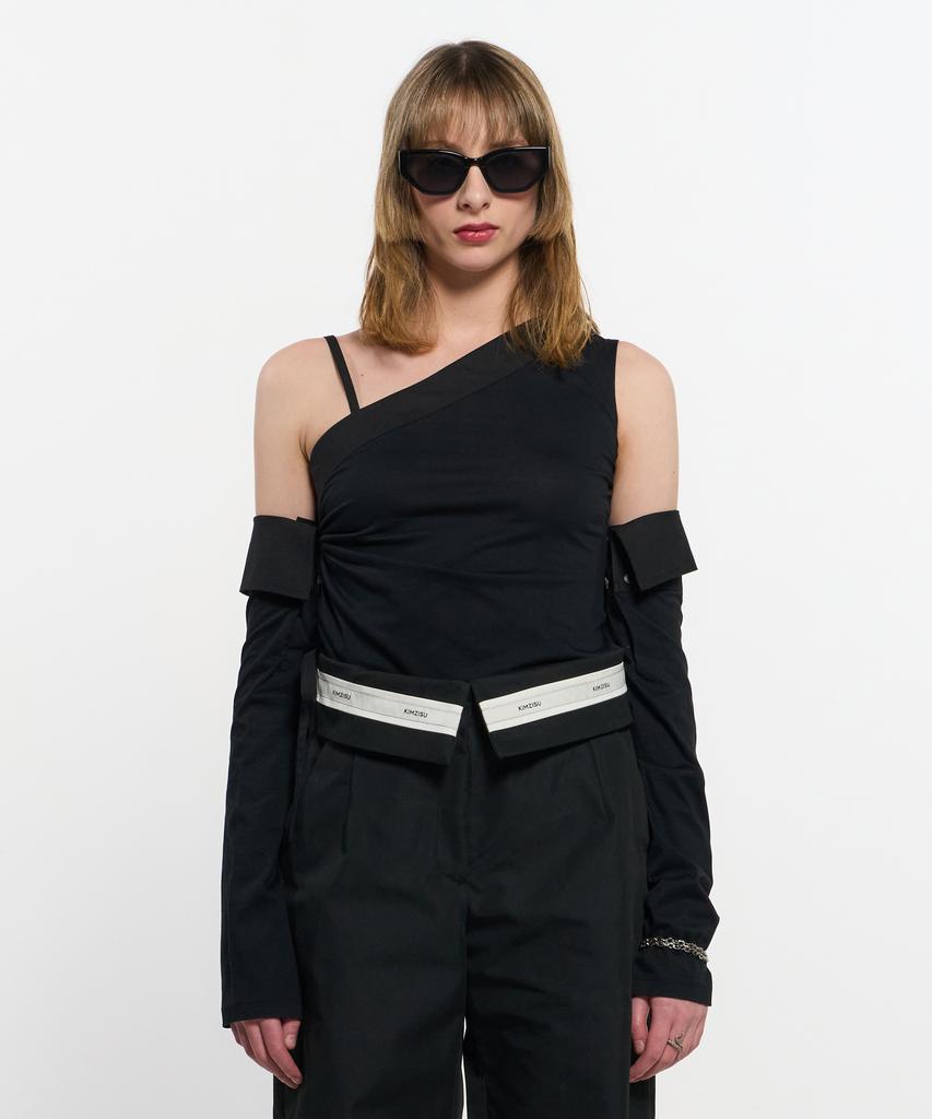 Kimjisu Detachable Sleeve One Shoulder Top _ Black
