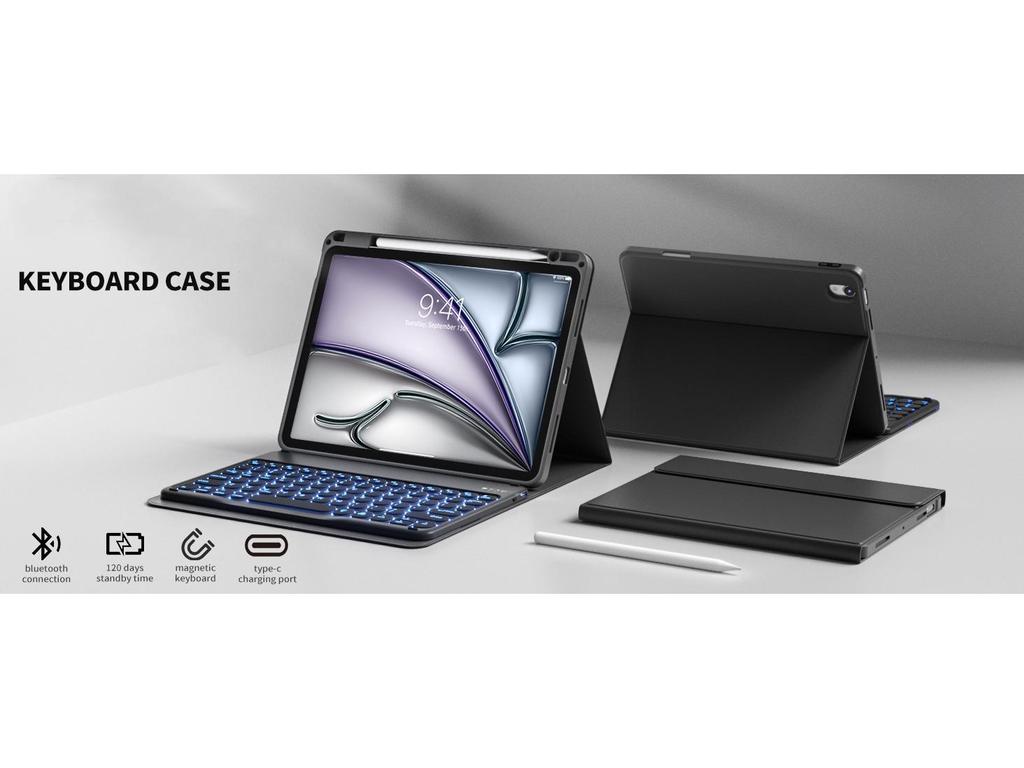 Pouzdro Xiaomi Pad 8 Pro s 7barevnou podsvícenou klávesnicí, slotem na pero a magnetickým uzávěrem