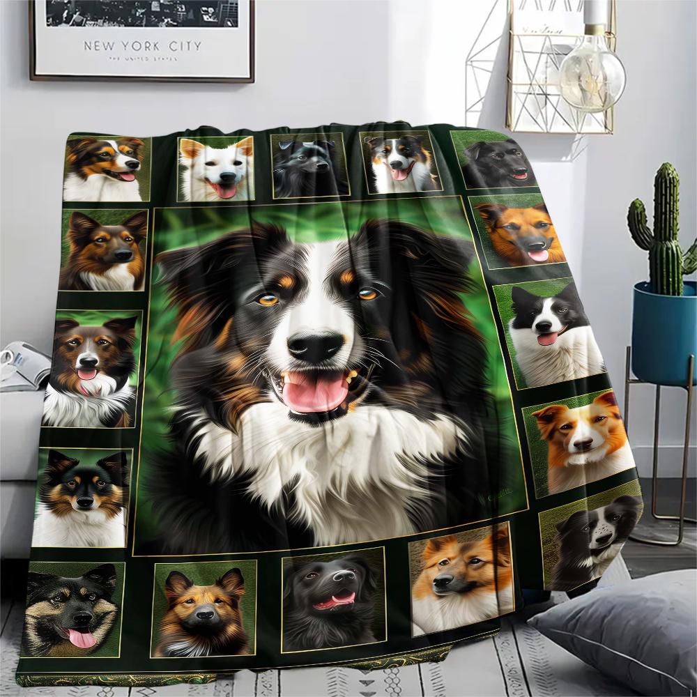 1Pc Border Collie Retriever Print Flannel Blanket, High quality Comfortable for All Seasons, Home Decor, Warmth and Comfort, Perfect for Gifts