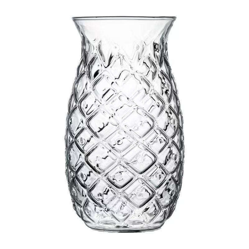 Minimalist Transparent Pineapple Glass Cup with Straw for Cold Drinks