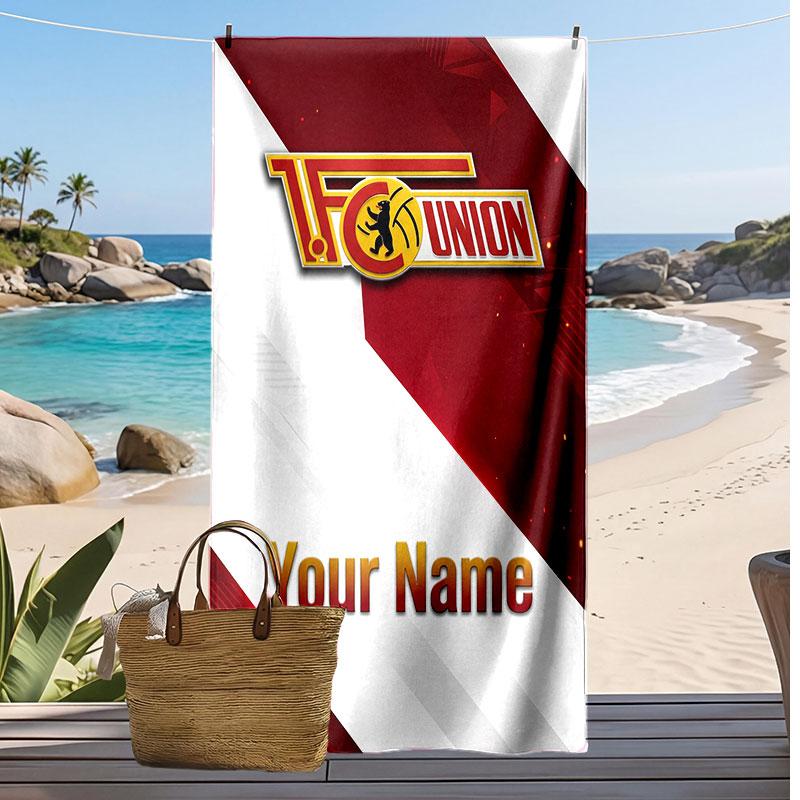 Union Berlin FC Personalized Printed Beach Towel Soccer Logo Support Custom Name Text Absorbent Towel For Sport Travel Special Gift