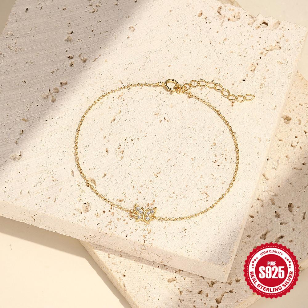 Simple S925 Sterling Silver Daily Wear Butterfly Classic Elegant Diamond Bracelet Women'S Versatile Jewelry