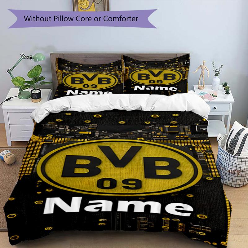 3pcs Duvet Cover Set (1*Duvet Cover + 2*Pillowcase, Without Core), Custom Name Borussia Dortmund Pattern Bedding Set, Home Bedroom Decor Gift