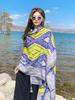 Summer Elegant Women Silk Scarf Beach Wrap Shawls Vintage Geometric Print Lady Sunscreen Bandana Hijab Mujer Boho Scarve Pareo