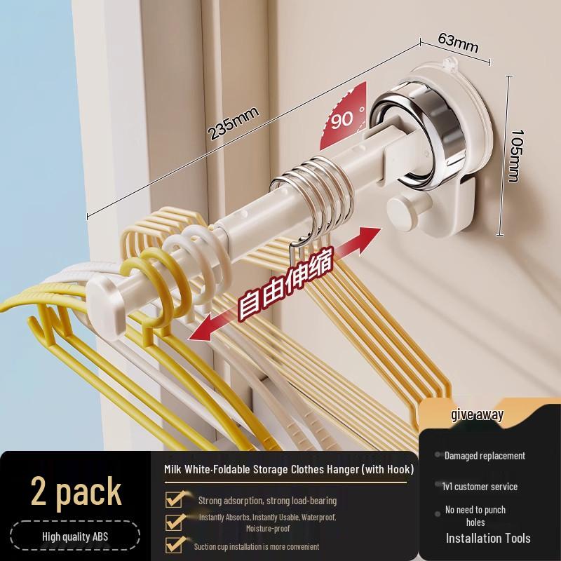 Multifunctional Telescopic Clothes Rack with Strong Suction Cup, Punch-Free Design for Bedroom Storage.