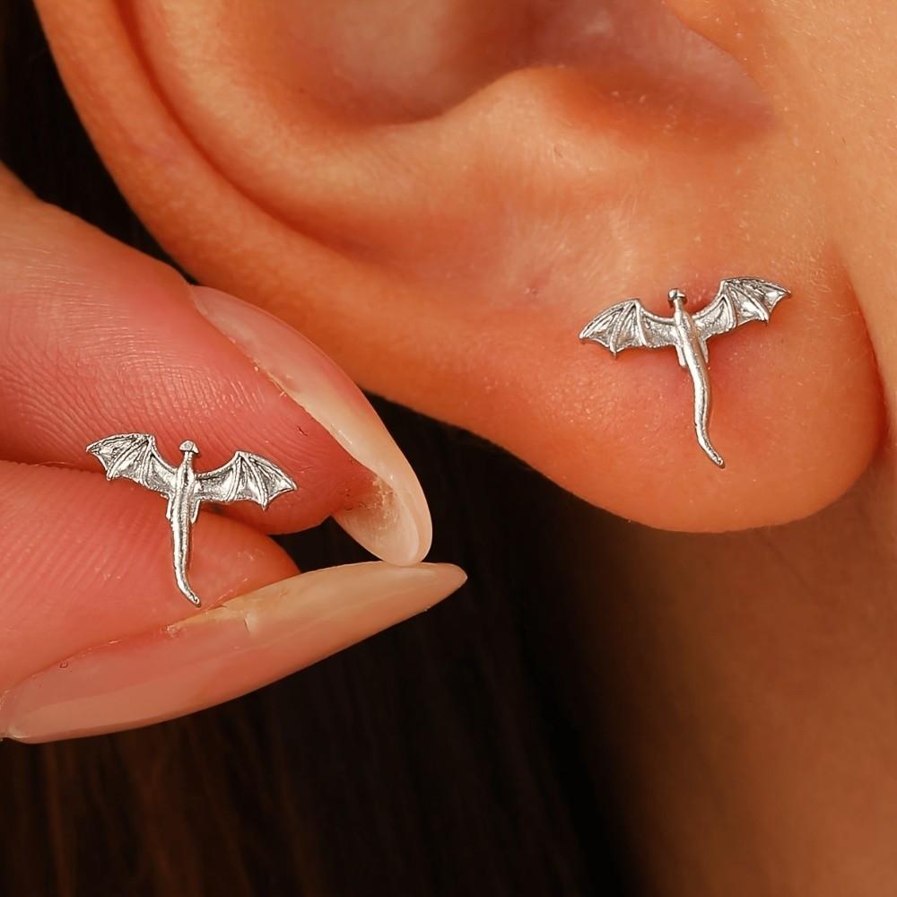 Unique Metal Stud Earrings Small Flying Dragon Stud Earrings Vintage Dragon Earrings  Gifts