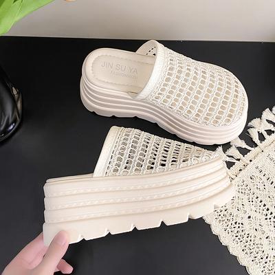 Fashion 8CM Mesh High Heels Mules Women Slippers Shoes Wedges Brand Platform Sandals Summer Dress Slingback Pumps Slides Mujer Zapatos