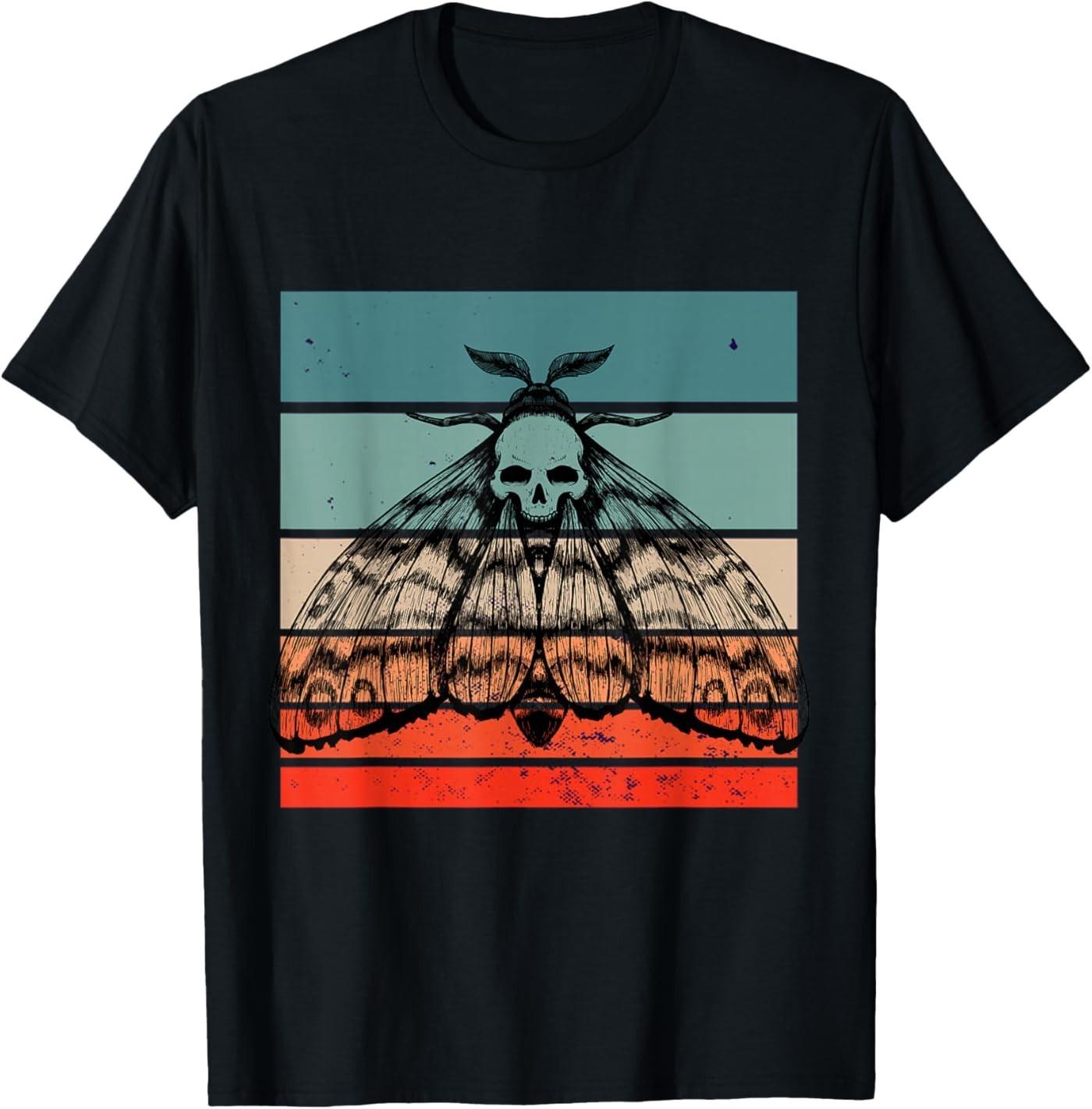 Death s Head Moth Design Distressed Skull Goth Moth Creepy T-Shirt S разноцветный