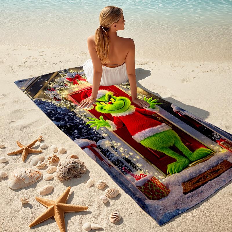 Christmas Gift Oscar Comedy Movie How the Grinch Stole Christmas Soft Beach Towel Outdoor Camping Vacation Swinging Beach Scarf Decorative Blanket B13