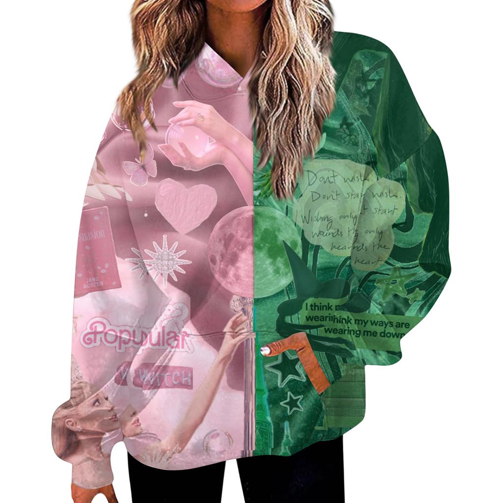 Women's Casual Fashion Witch Print Long-Sleeve Hooded Sweatshirt With Pockets