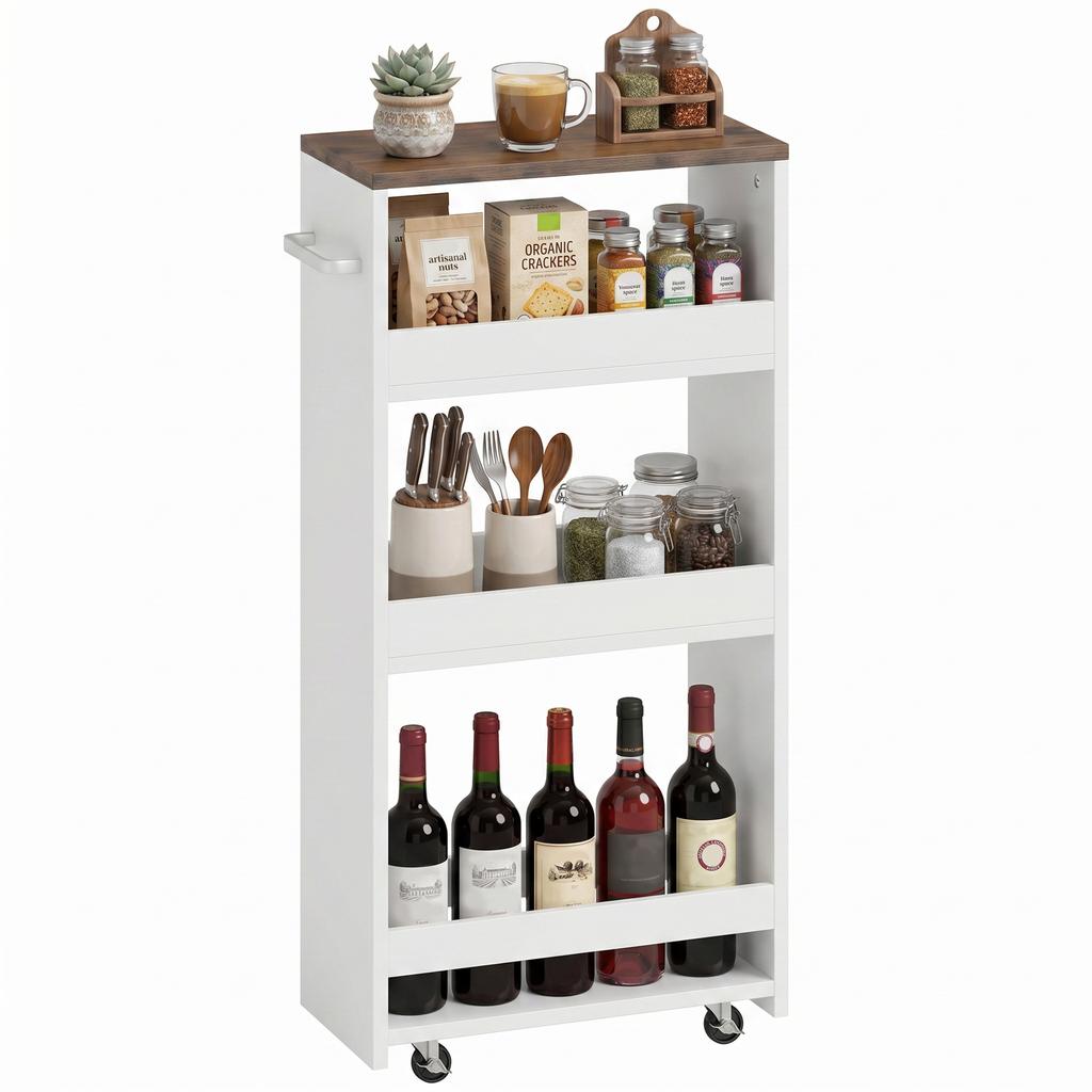 Kitchen Trolley, 4-Tier, on Wheels, 40 x 20 x 84 cm, White