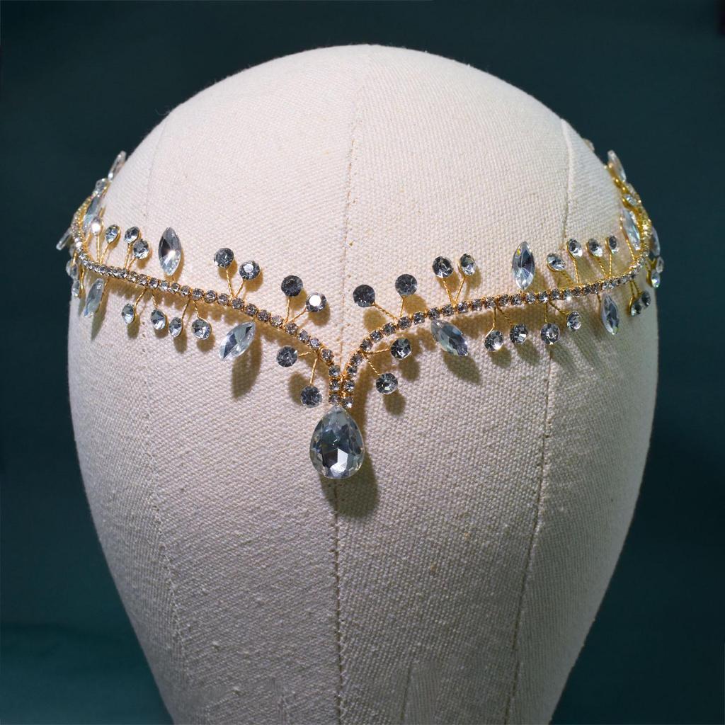 Bridal Rhinestone Handmade Soft Headband Forehead Chain Hair Accessory