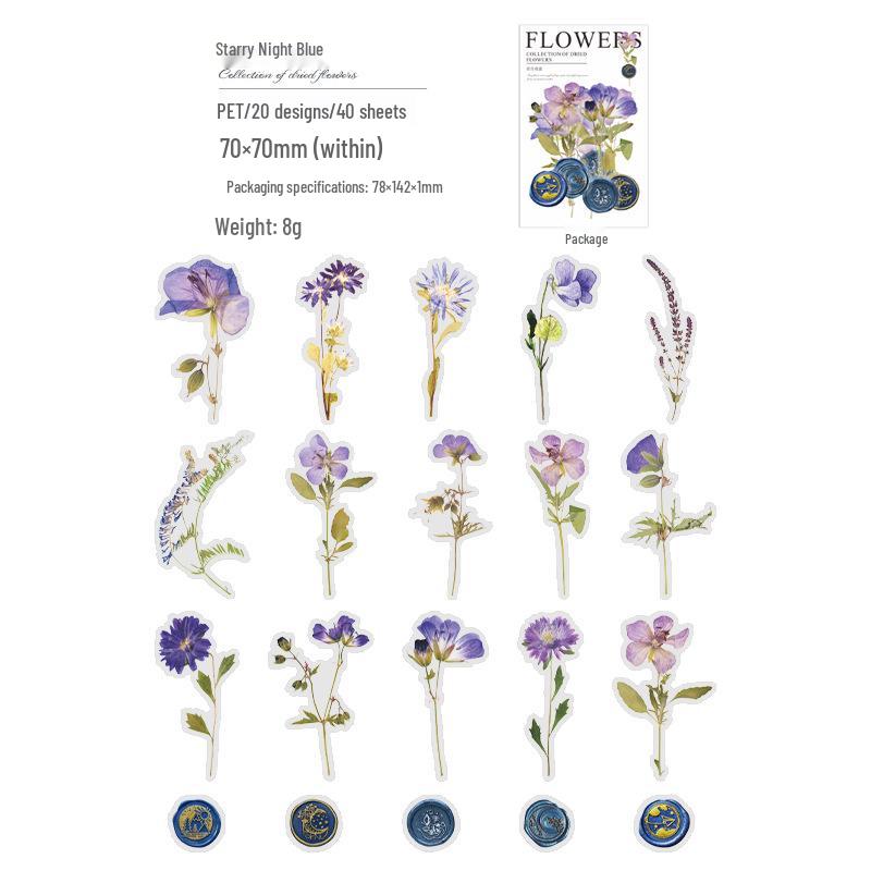 

Набор наклеек для питомцев «Чудесный день»: 40 листов украшений для дневника из сушеных цветов с сургучной печатью